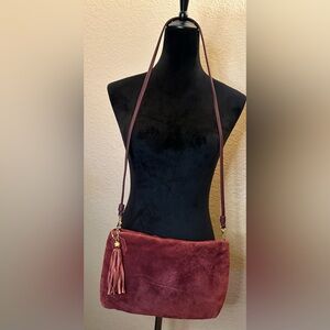 Women's Burgundy Suede Crossbody Bag - Italian
